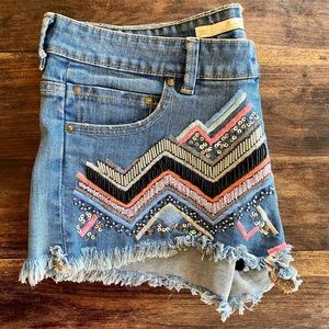 Zara Woman Embroidered mini denim shorts